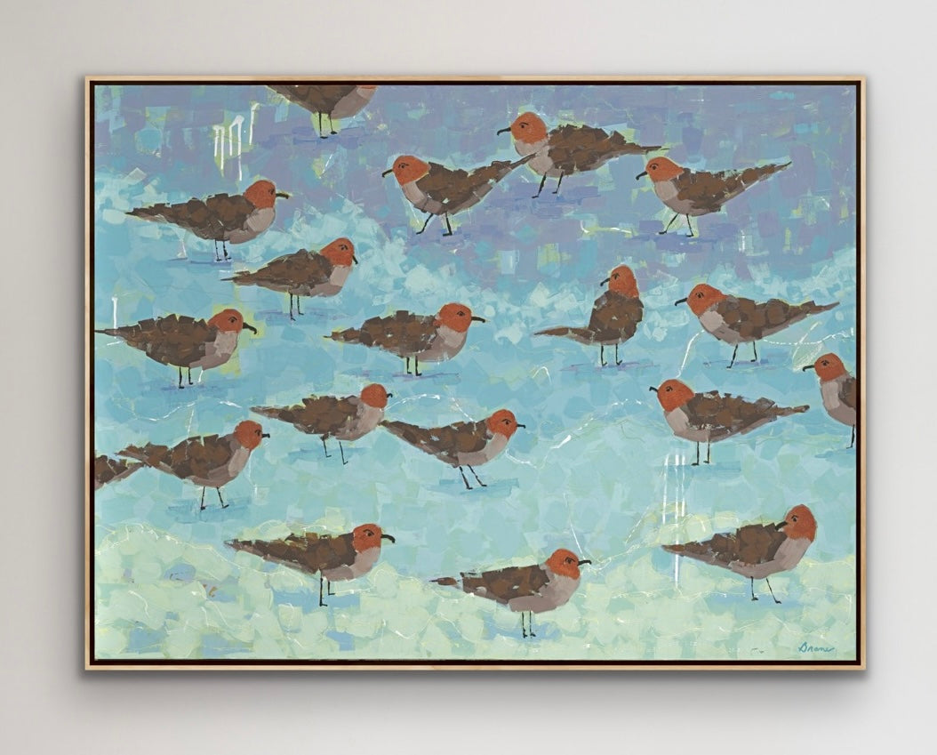 Soft blue and coastal green background detail in Morning Briefing II.