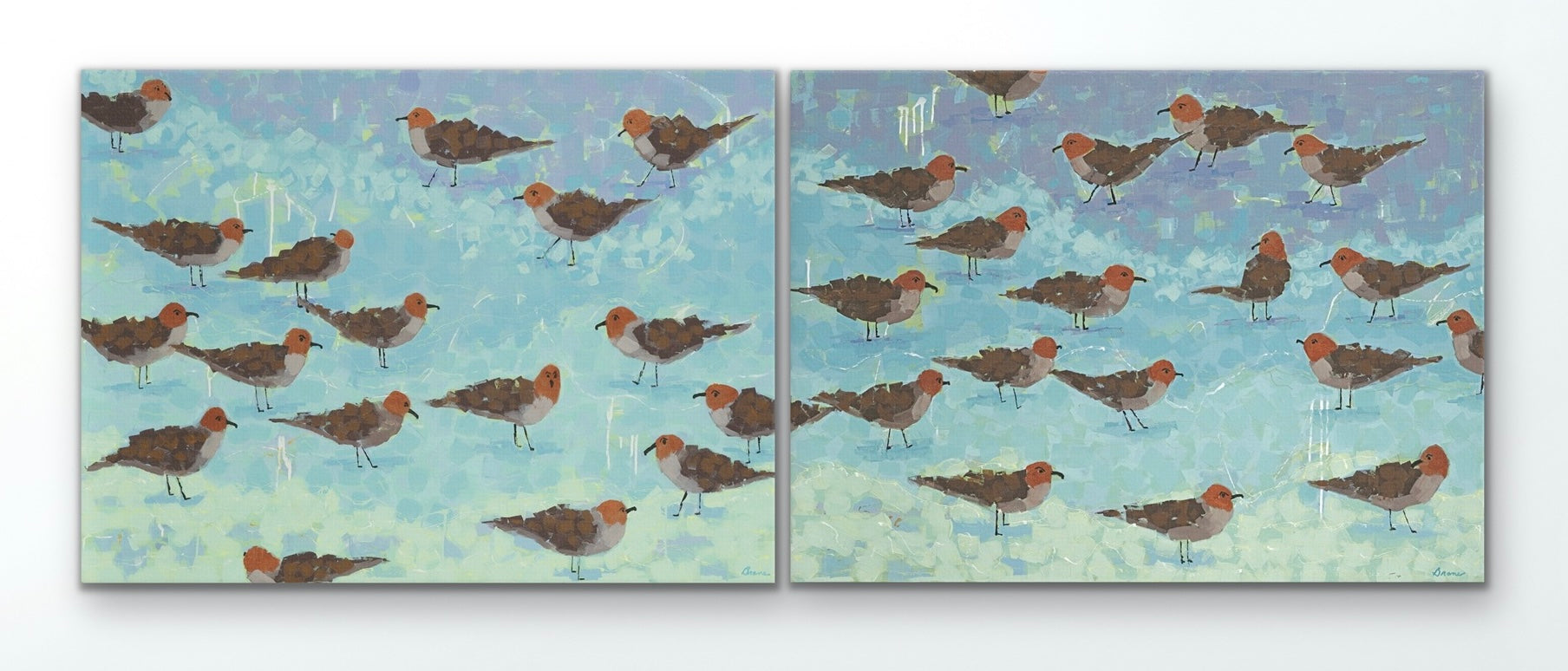 Seagull diptych canvas prints creatng a continuouse shoreine scene