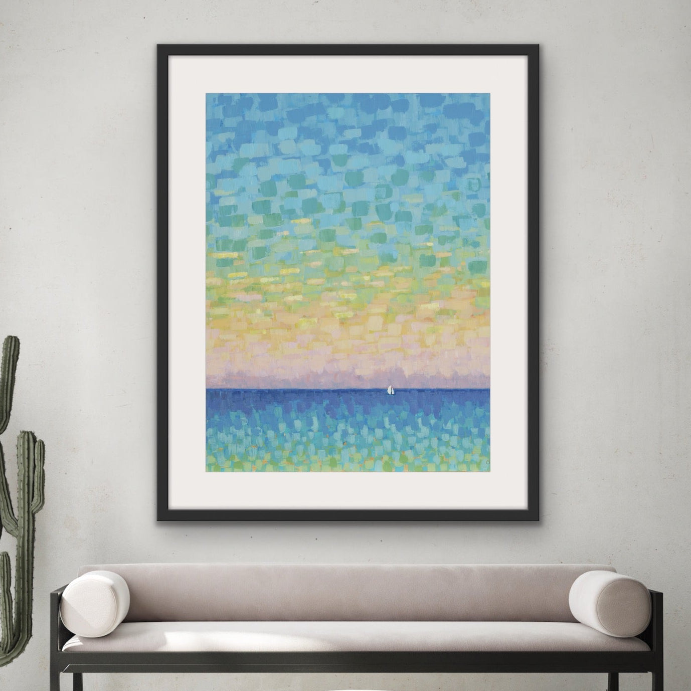 Sunset Sail vertical pastel seascape cotton rag print