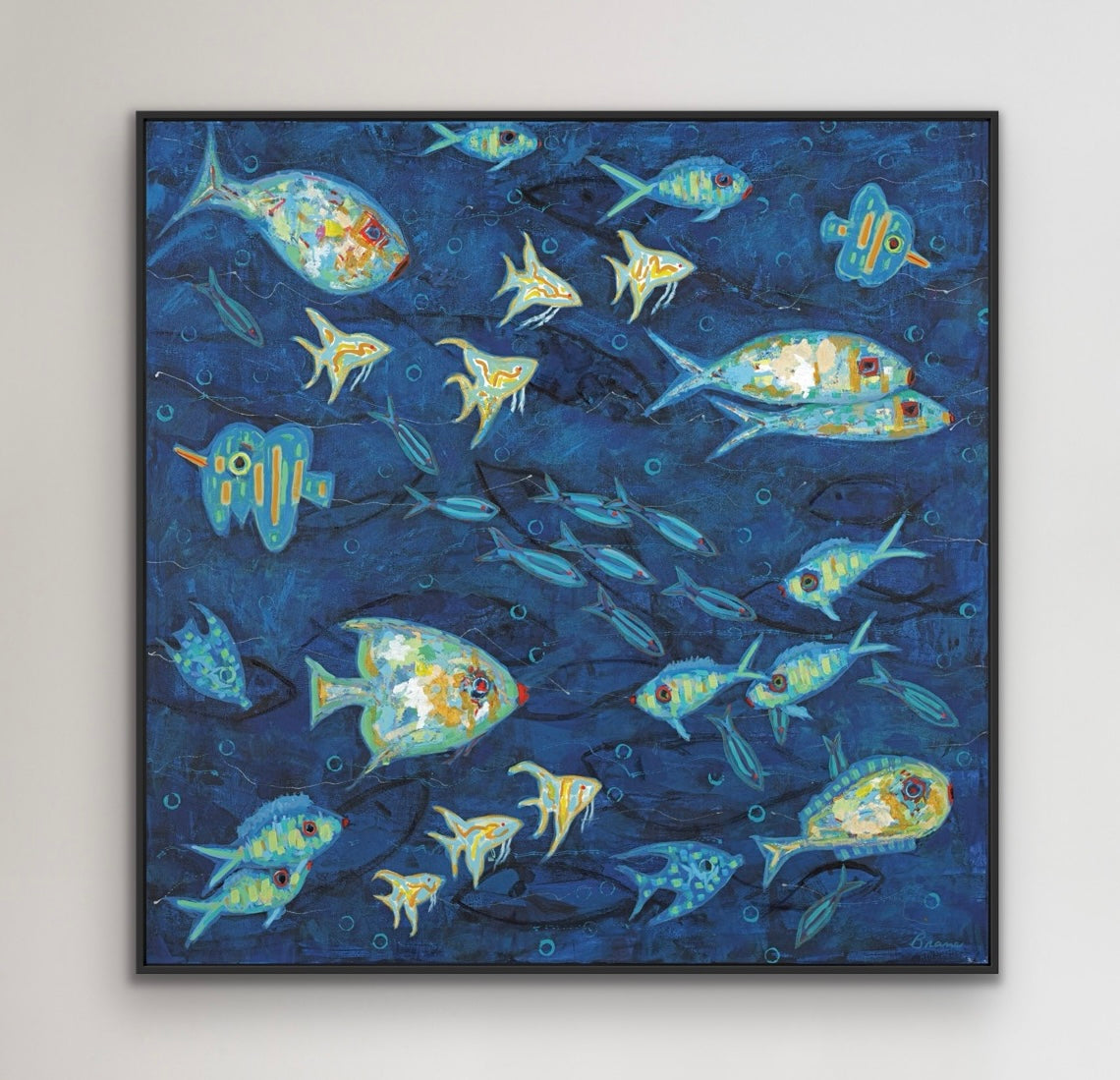 Luminous color accents within the fish forms of Ocean Gala I.