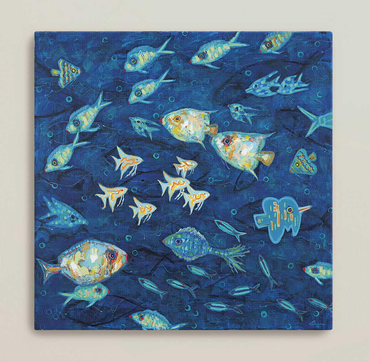 Underwater fish scene giclée canvas for beach home interiors