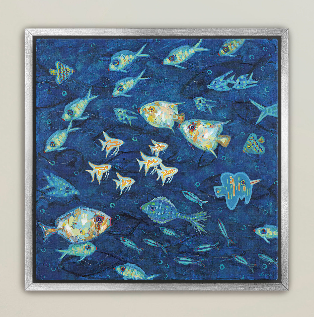 Luxury framed underwater artwork with expressive marine details