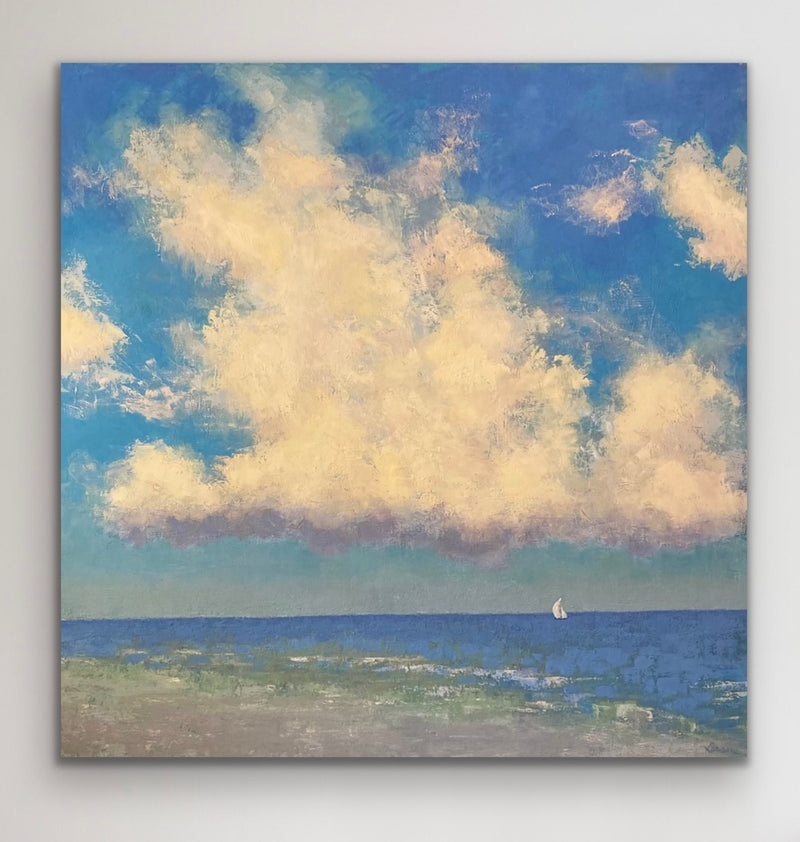 Video showing texture, cloud movement, and expansive sky in Reach for the Sky, an original coastal painting by Martha Brane.