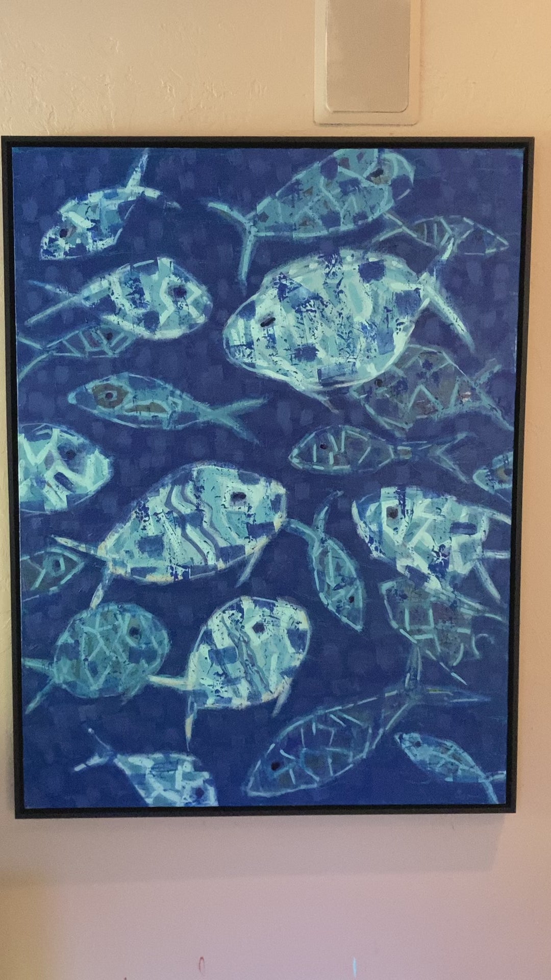 Load video: Hooked on Blue - Original Contemporary Abstract Ocean Fish Painting