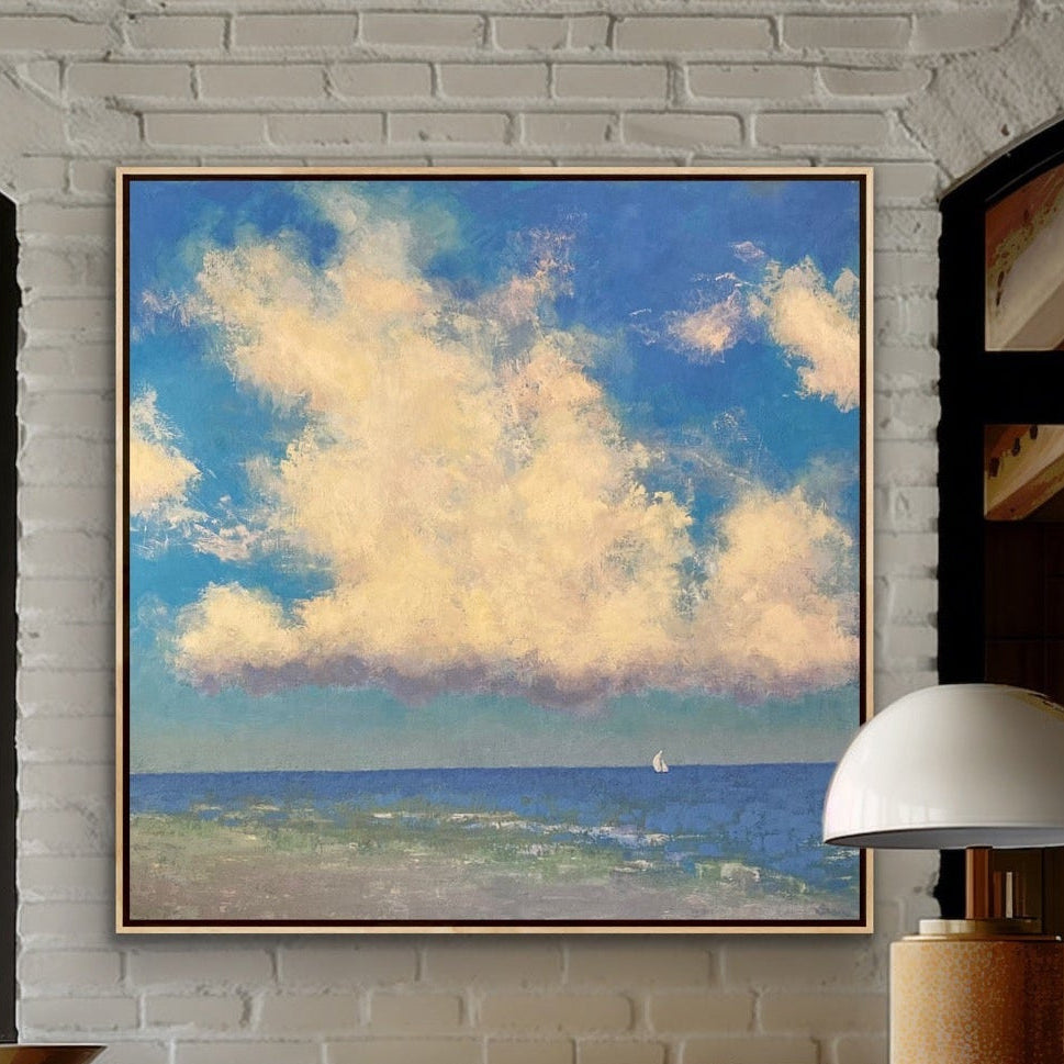 Original coastal sky painting Reach for the Sky by Martha Brane featuring expansive clouds and open horizon.
