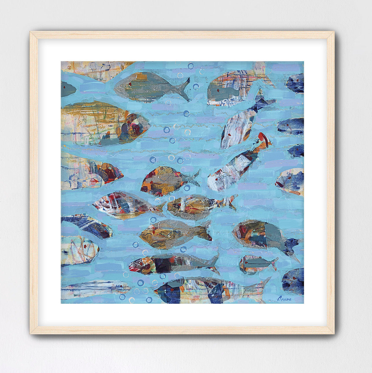 Abstract coastal fish artwork on cotton rag paper