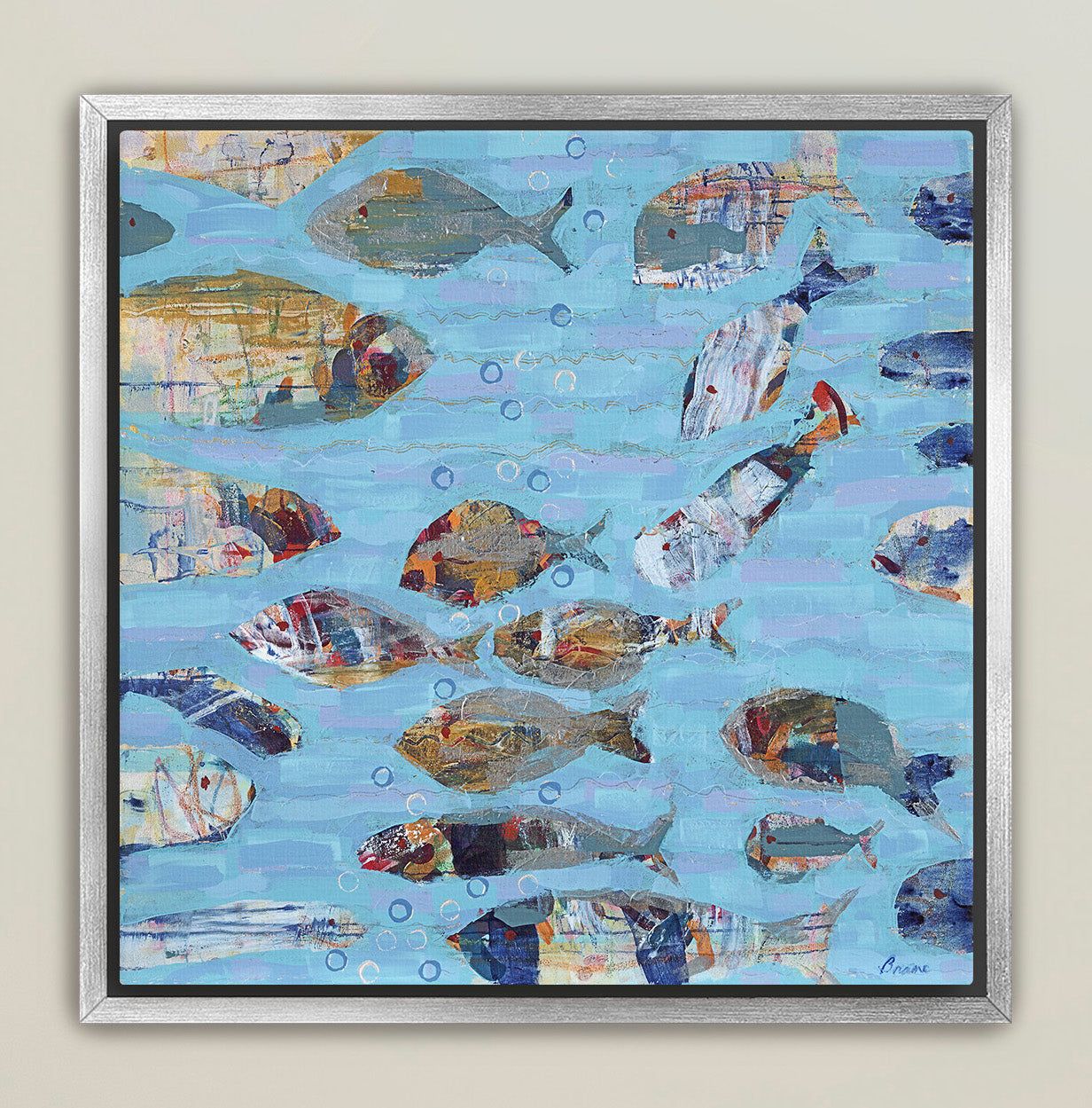 Contemporary Abstract Fish Ocean Scene Artwork - School of Wonder