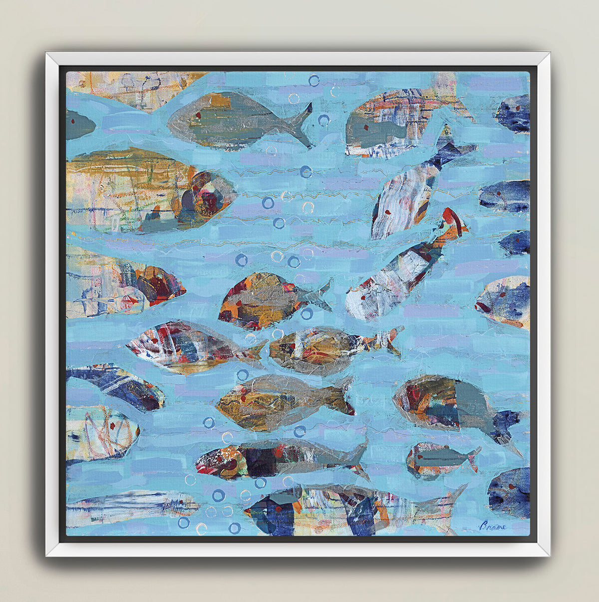 Contemporary fish artwork framed for modern coastal living spaces