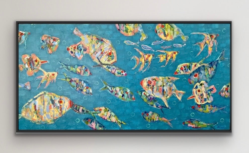 expressive fish forms and colorful patterning in School Spirit.