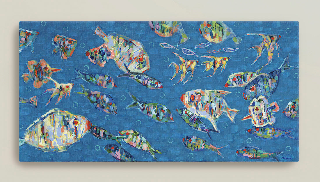 Canvas print of colorful fish on a blue background
