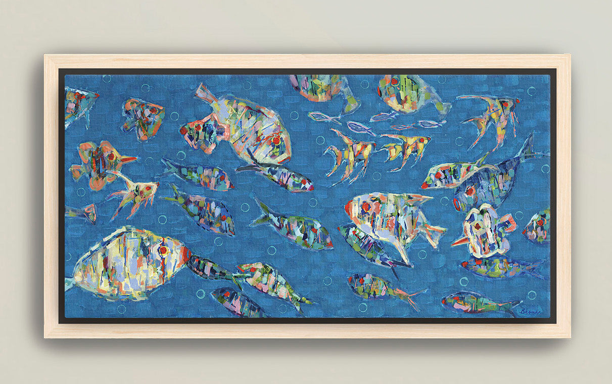 Dynamic underwater fish painting in bright marine color palette