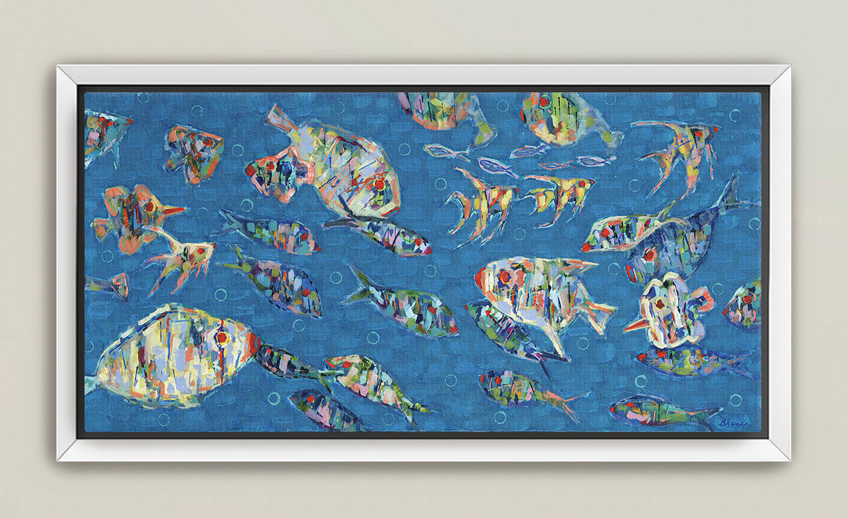 Modern coastal fish painting framed for designer ocean-inspired spaces