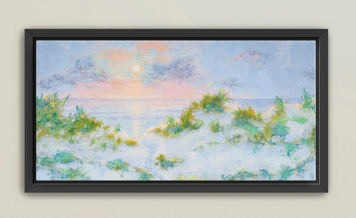 Extended coastal landscape in long horizontal canvas