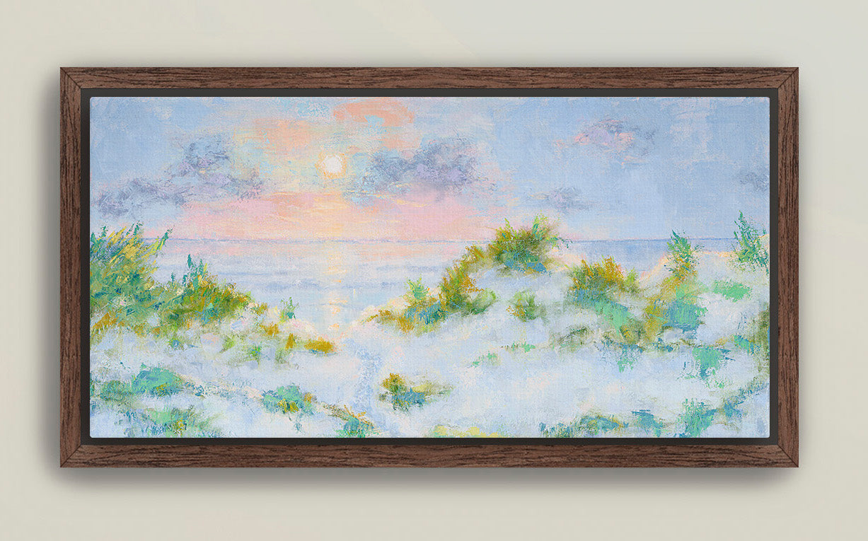 Cinematic sunrise over dunes panoramic print