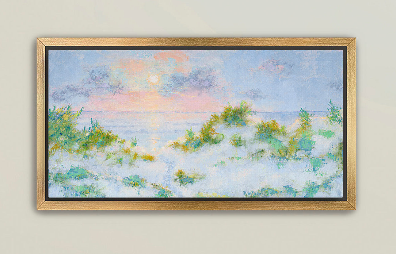 Cinematic sunrise over dunes panoramic print