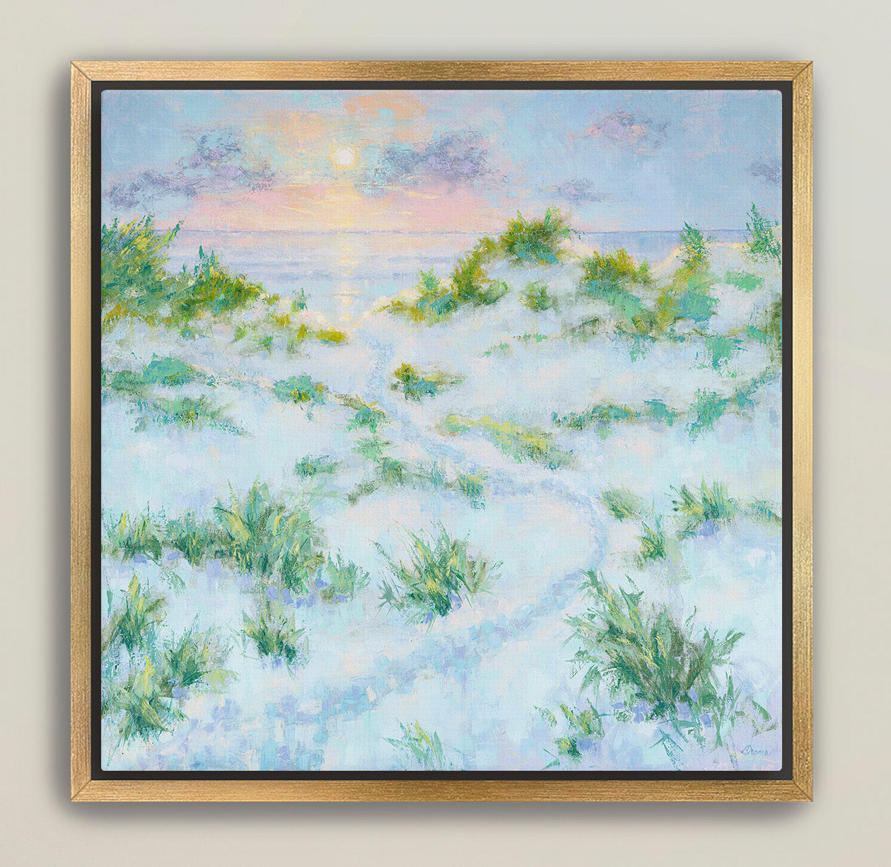 Summer Dreams coastal sunrise canvas print in elegant frame