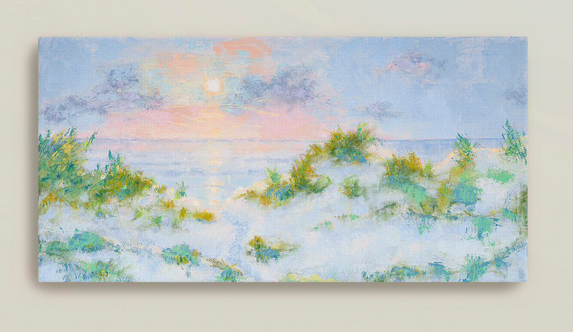 Panoramic beach path and pastel sky artwork