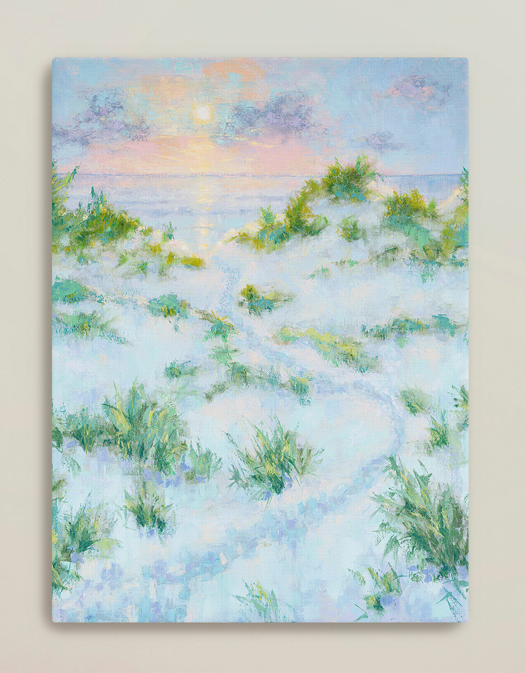 Elegant narrow-wall coastal sunrise print