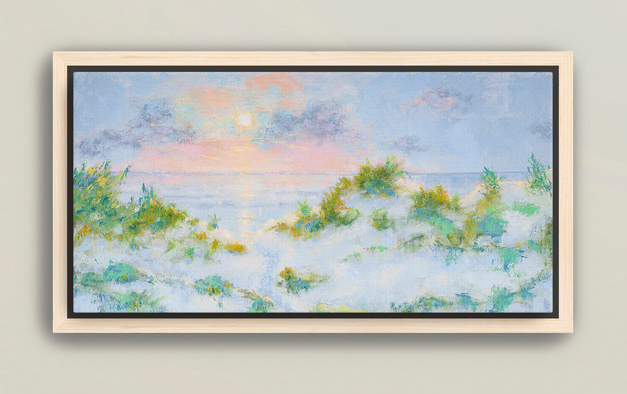 Extra-wide coastal wall art in soft tones