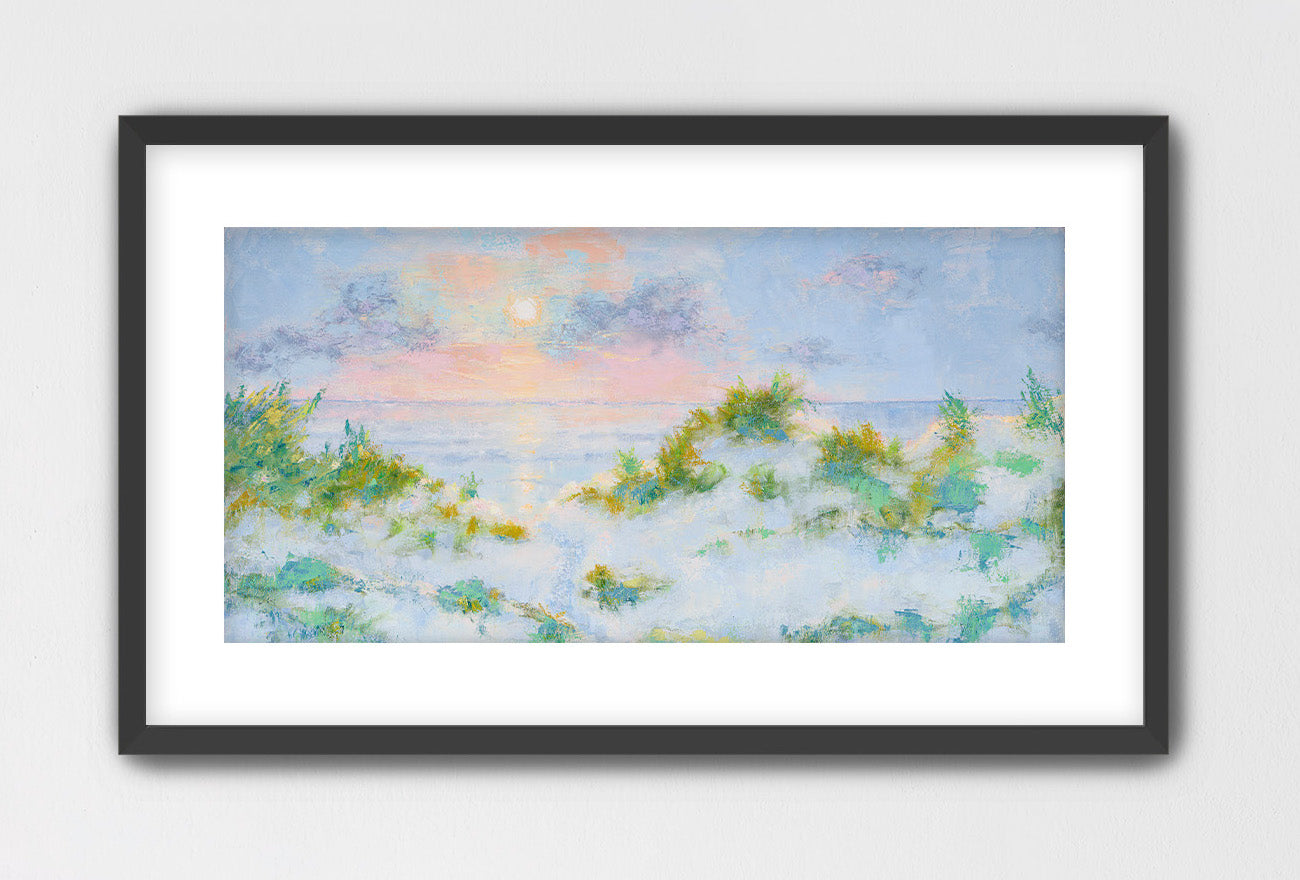 Summer Dreams panoramic edition sunrise over dunes in soft pastel hues