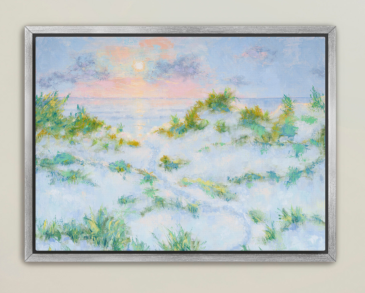 Serene coastal morning scene in wide layout