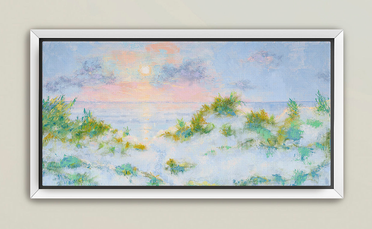Soft pastel dawn coastal panorama crop