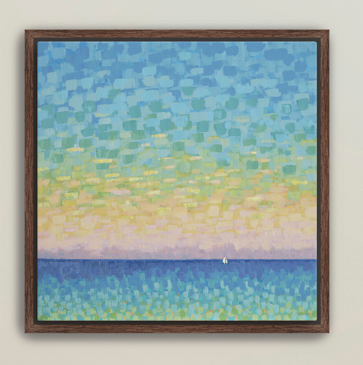 Sunset Sail framed giclée canvas for contemporary beach house décor