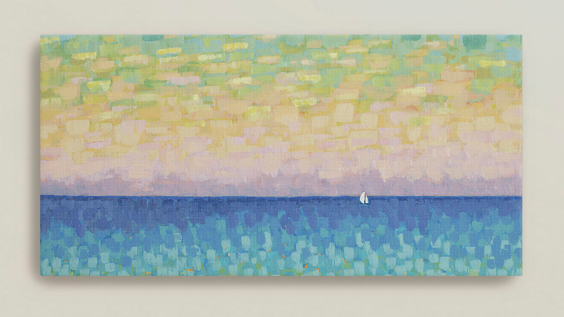 Luxury beach house wall art in pastel sunset palette