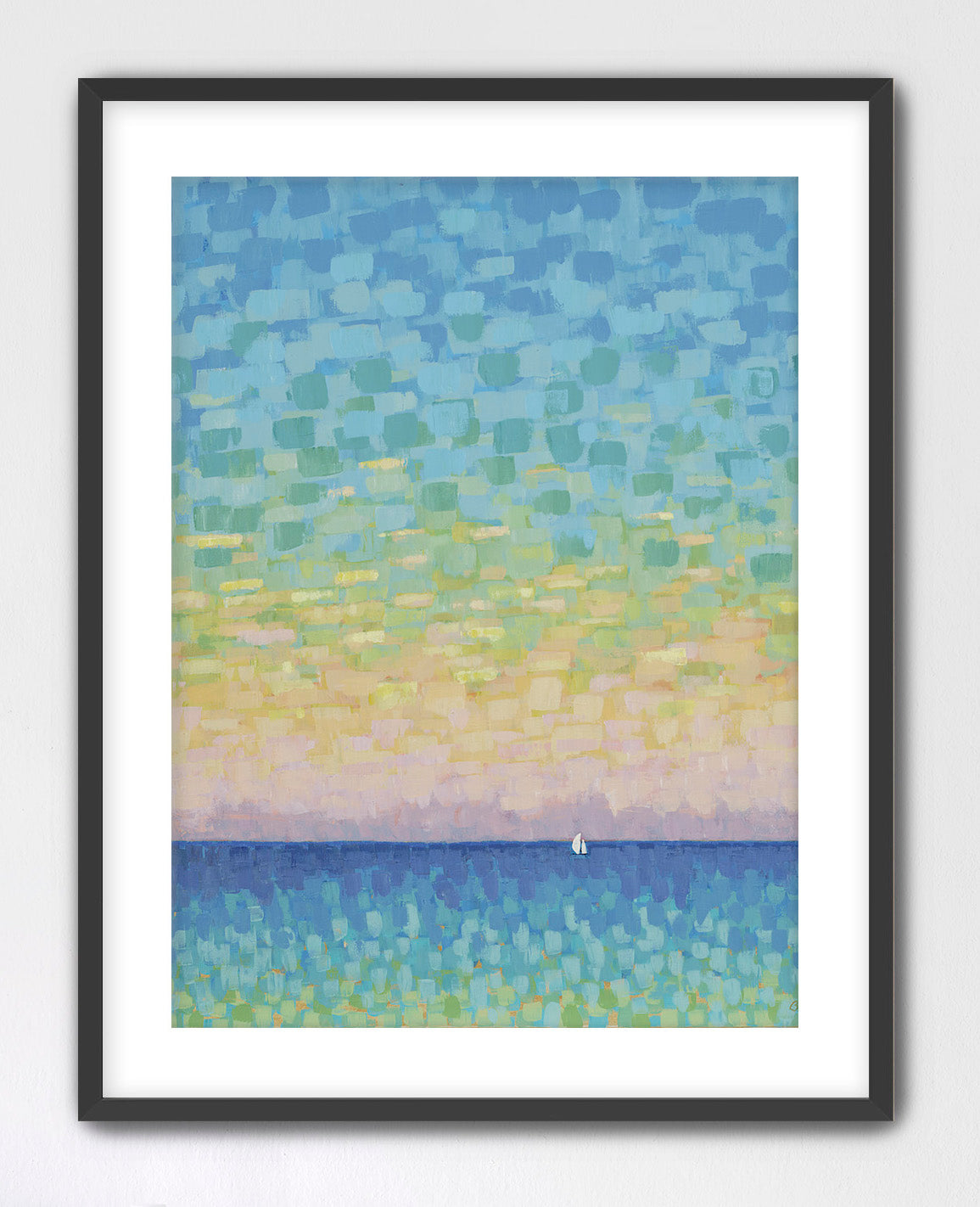 Calming modern beach house wall art with sailboat