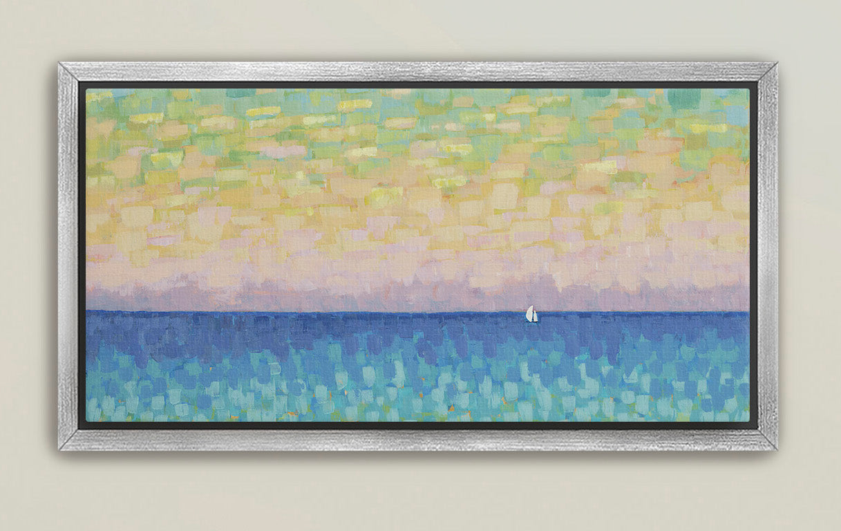 Contemporary coastal décor canvas with tranquil sky and ocean gradient