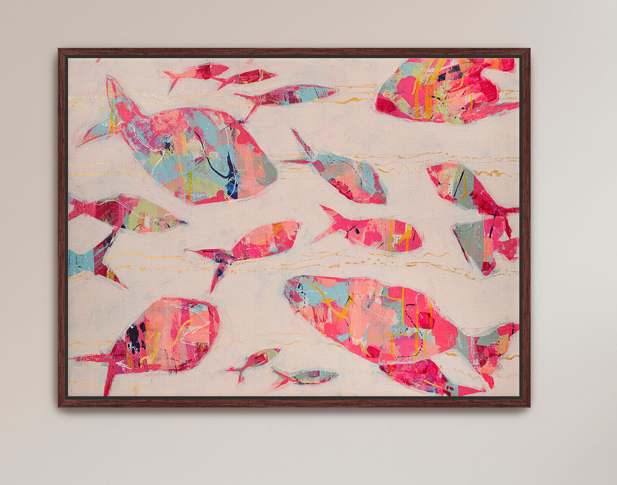 Coastal abstract fish artwork designed for refined, light-filled spaces