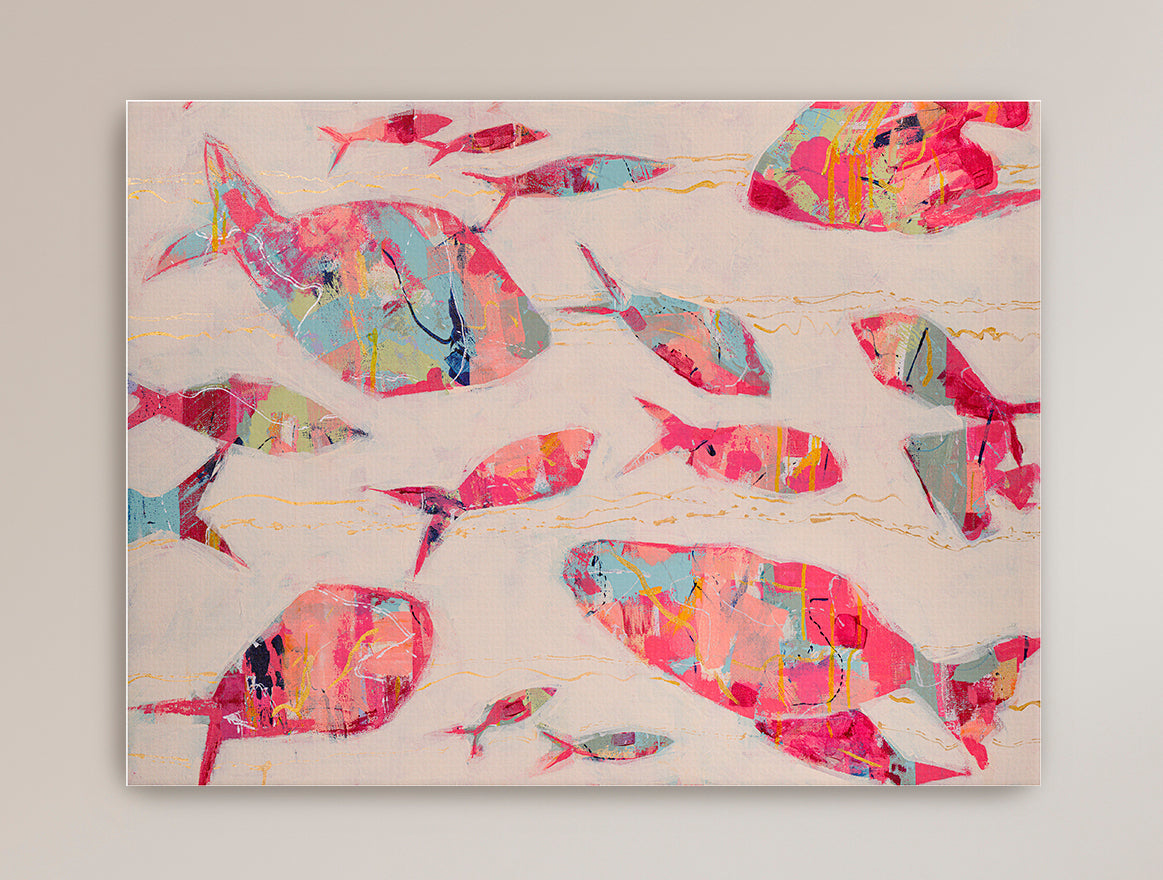 Abstract fish painting evoking connection, movement, and shared direction