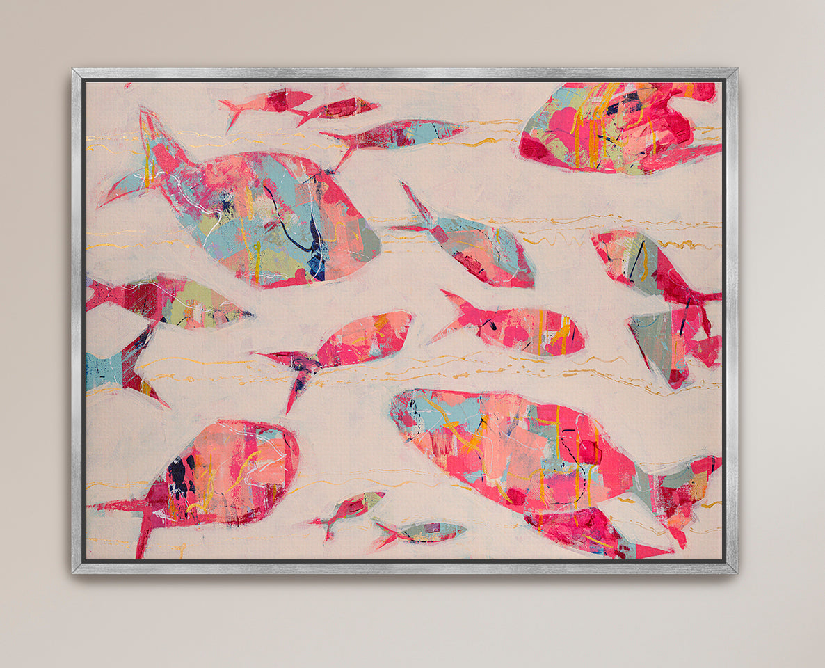 Abstract fish painting evoking connection, movement, and shared direction