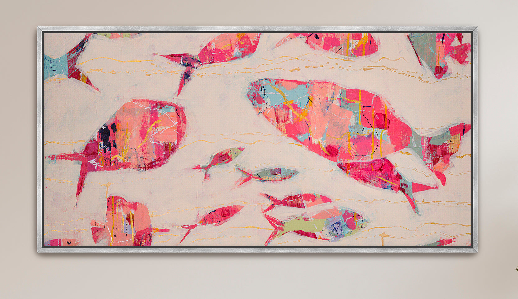Coastal modern fish painting evoking flow, connection, and harmony