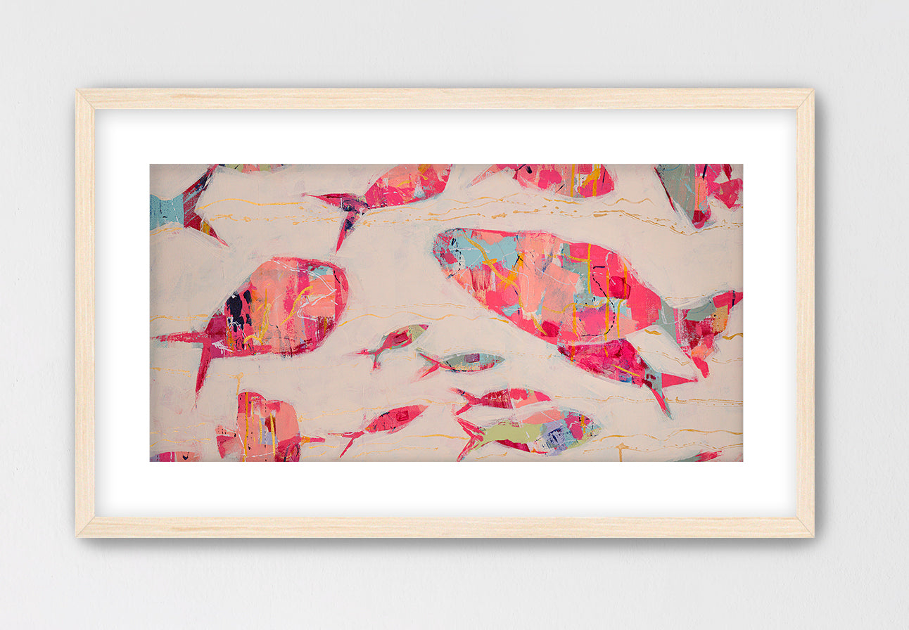 Coastal-inspired abstract fish artwork with expressive texture and movemen
