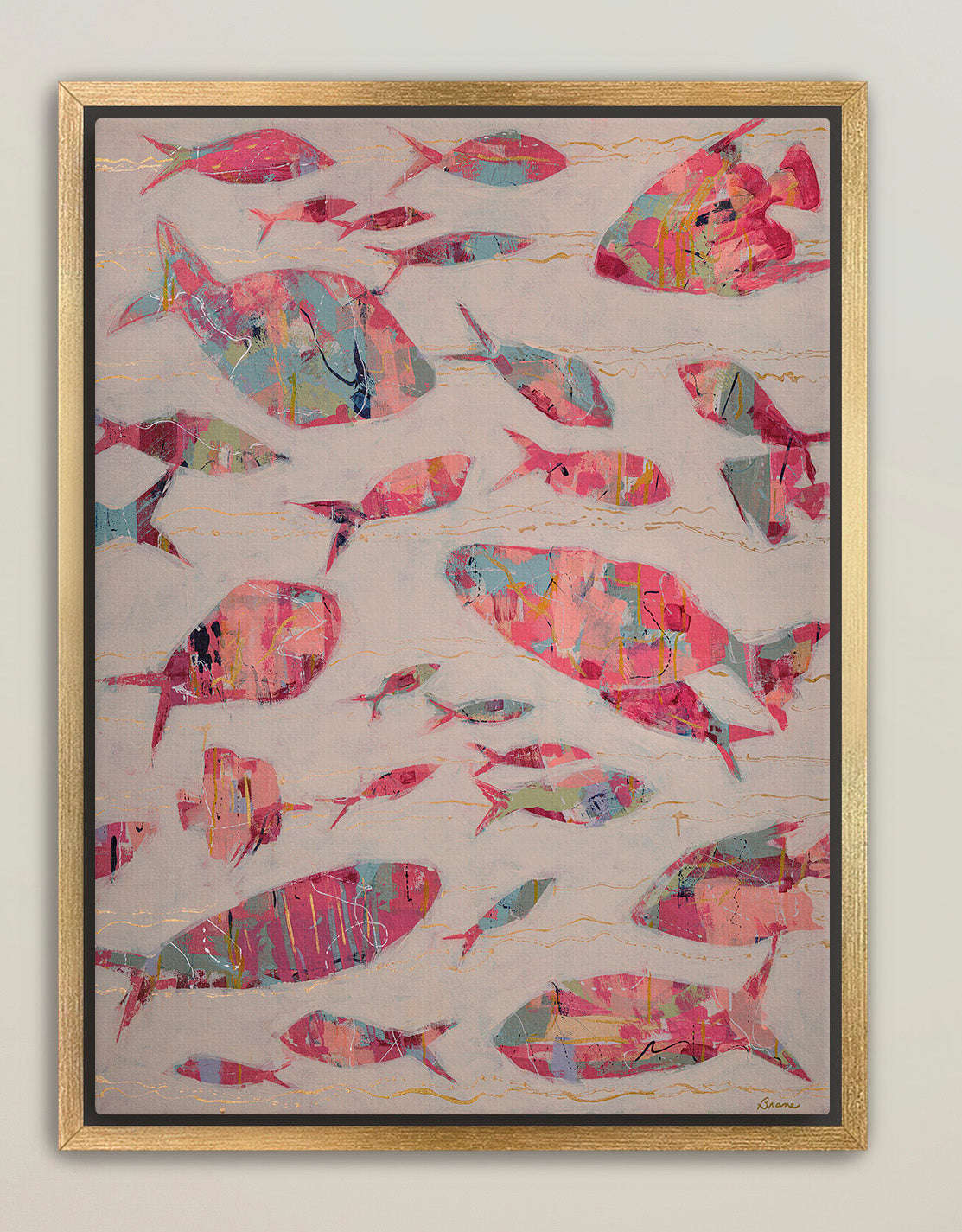 The Current Collective coastal fish art in gold frame – giclée canvas wall art  