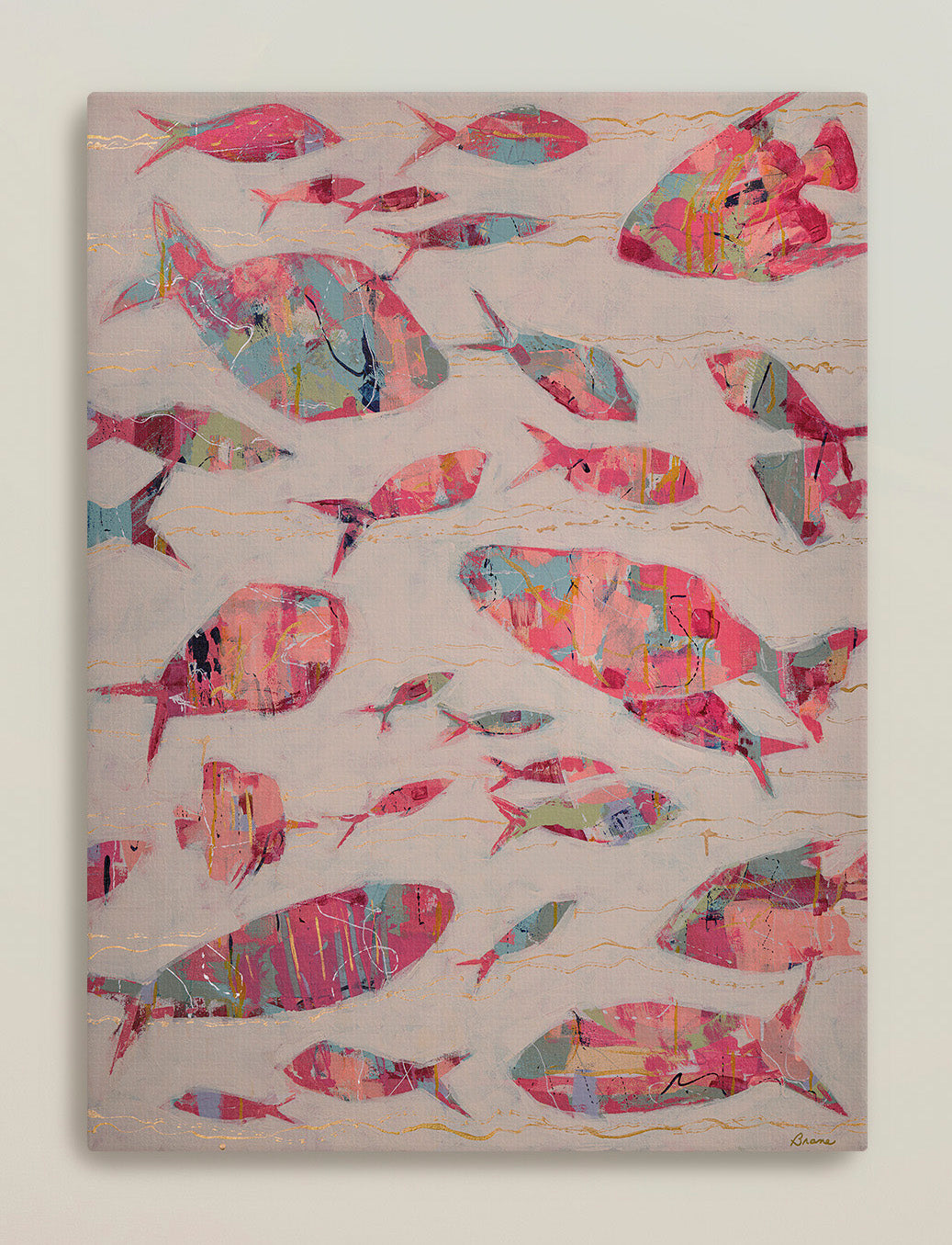 Vibrant ocean-inspired abstract fish print with layered color details