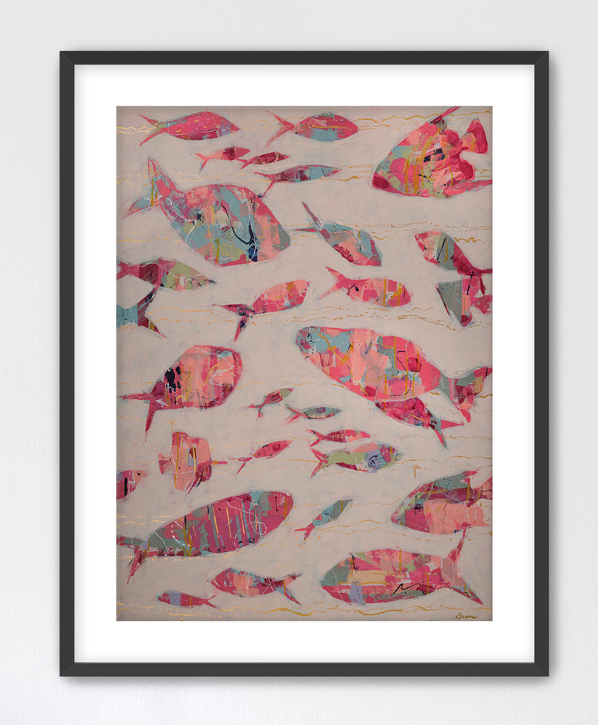 Modern coastal fish artwork in bold pink tones for beach house décor