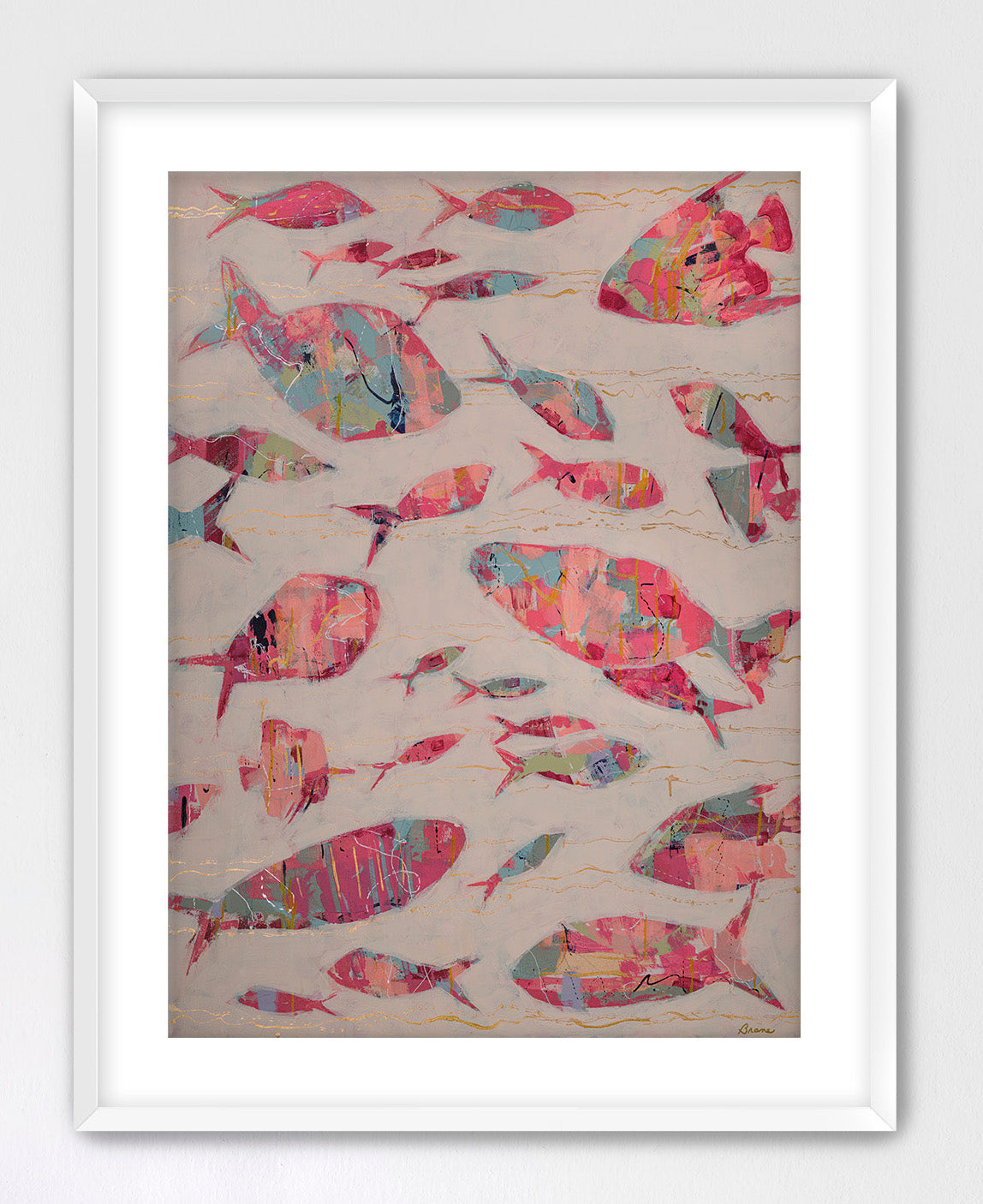 Bold pink and coral fish composition for modern coastal interiors