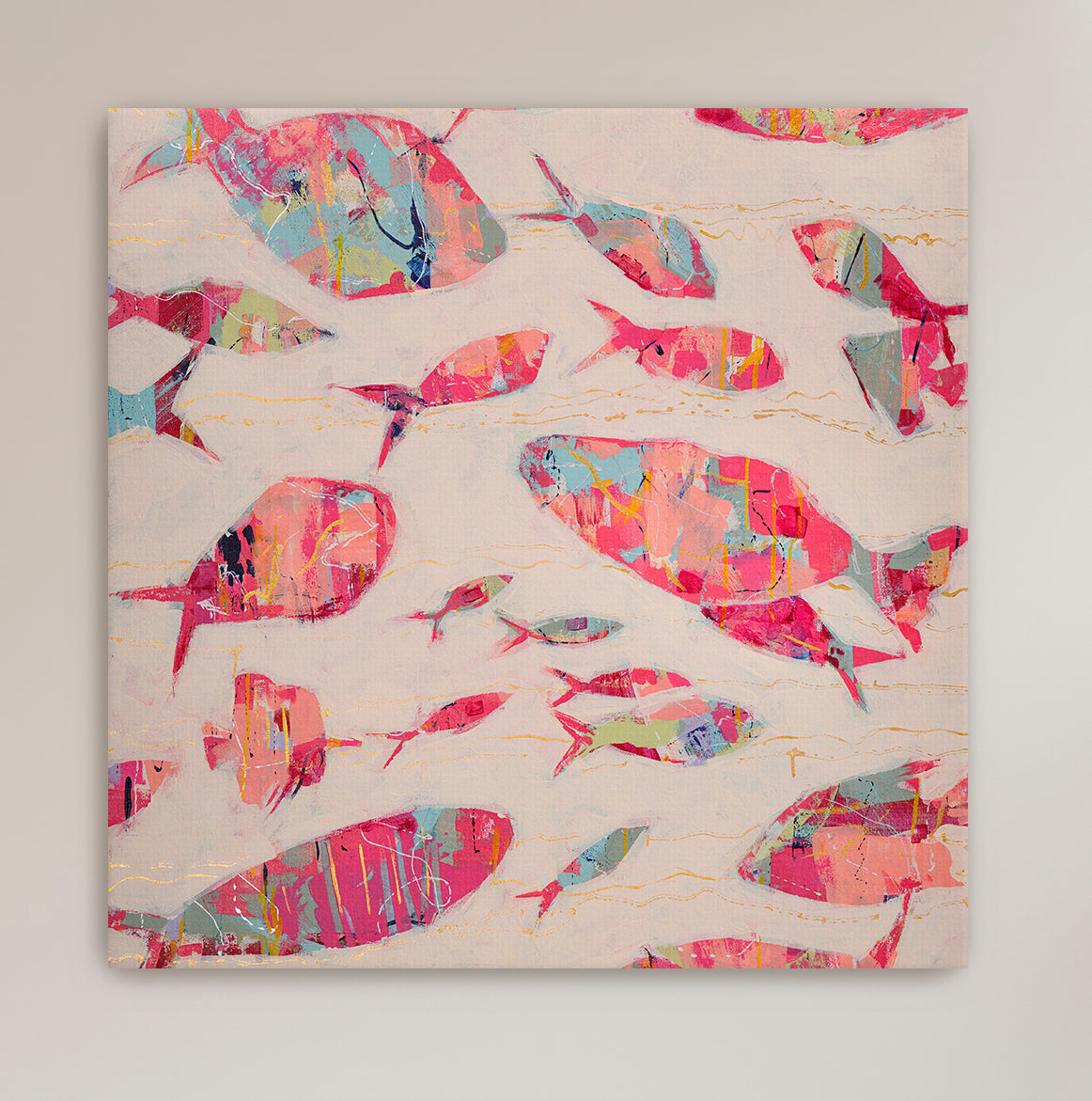 Coastal abstract fish artwork designed for refined, light-filled spaces