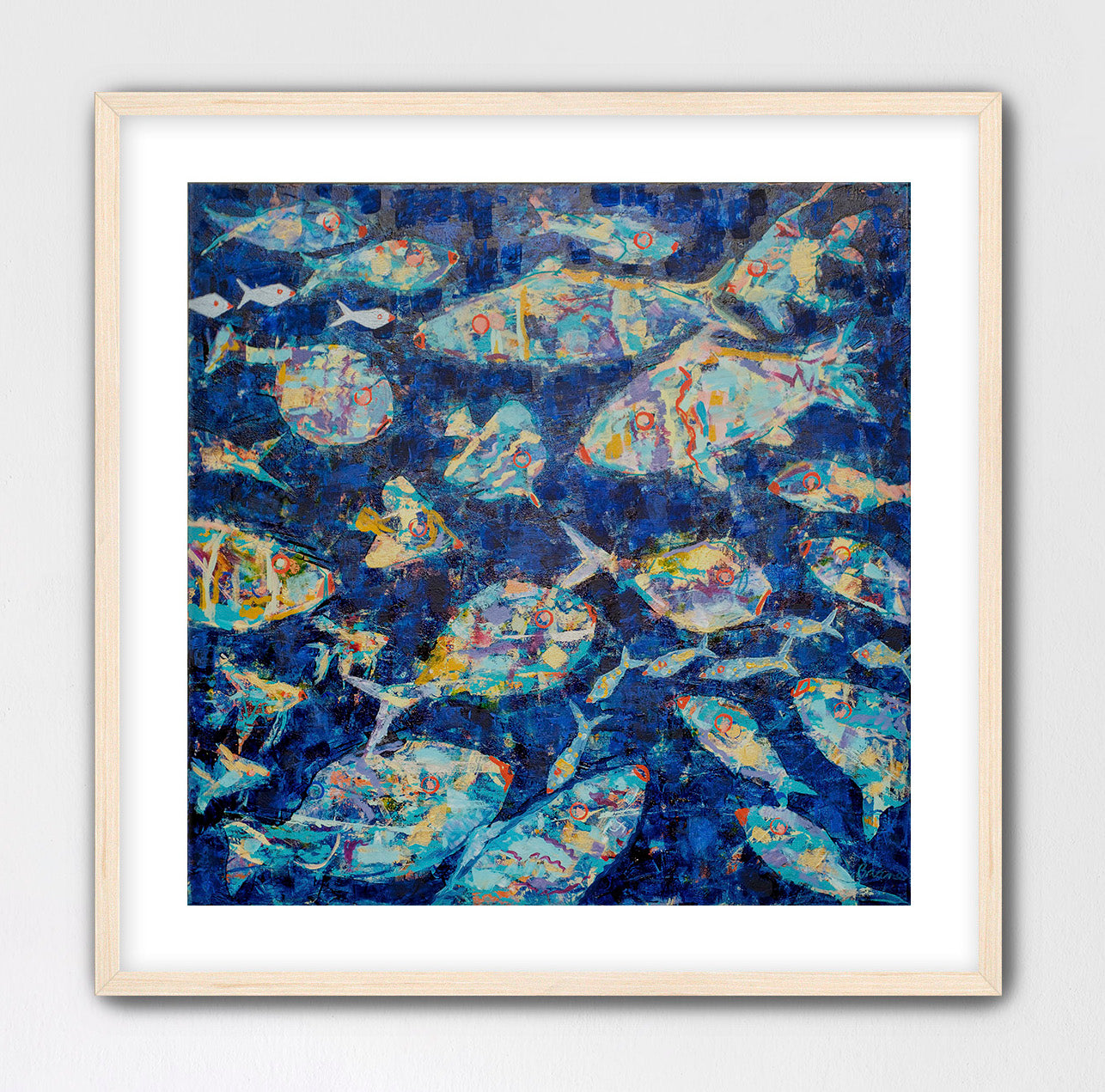Colorful fish swimming in deep blue water art print