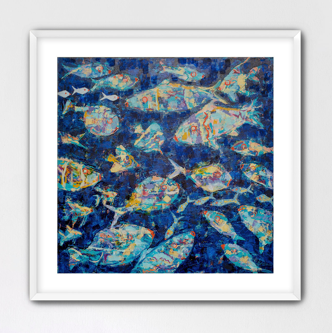 Coastal interior artwork featuring abstract underwater movement