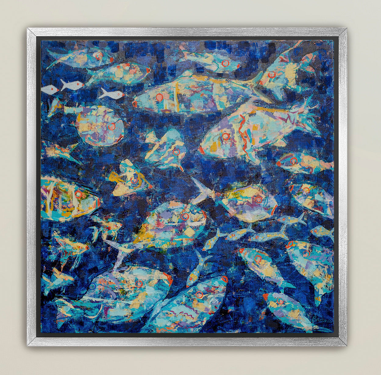 Luxury coastal fish canvas print with bold abstract marine patterns